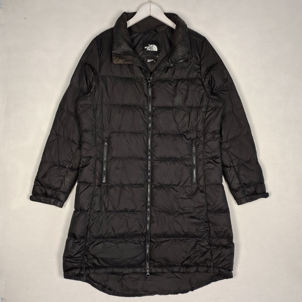 The North Face Womens Black 550 Down Long Puffer Coat Parka Jacket L